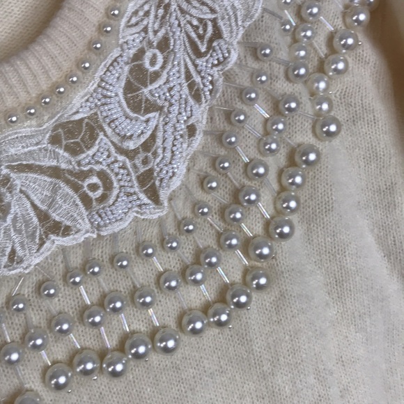 Fully fashion wool and rabbit blend pearl embellished pullover ladies sweater - Picture 4 of 12